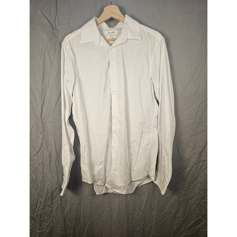 Calvin Klein Steel+ Slim Fit Herringbone Dress Shirt Mens 15.5 34/35 White M